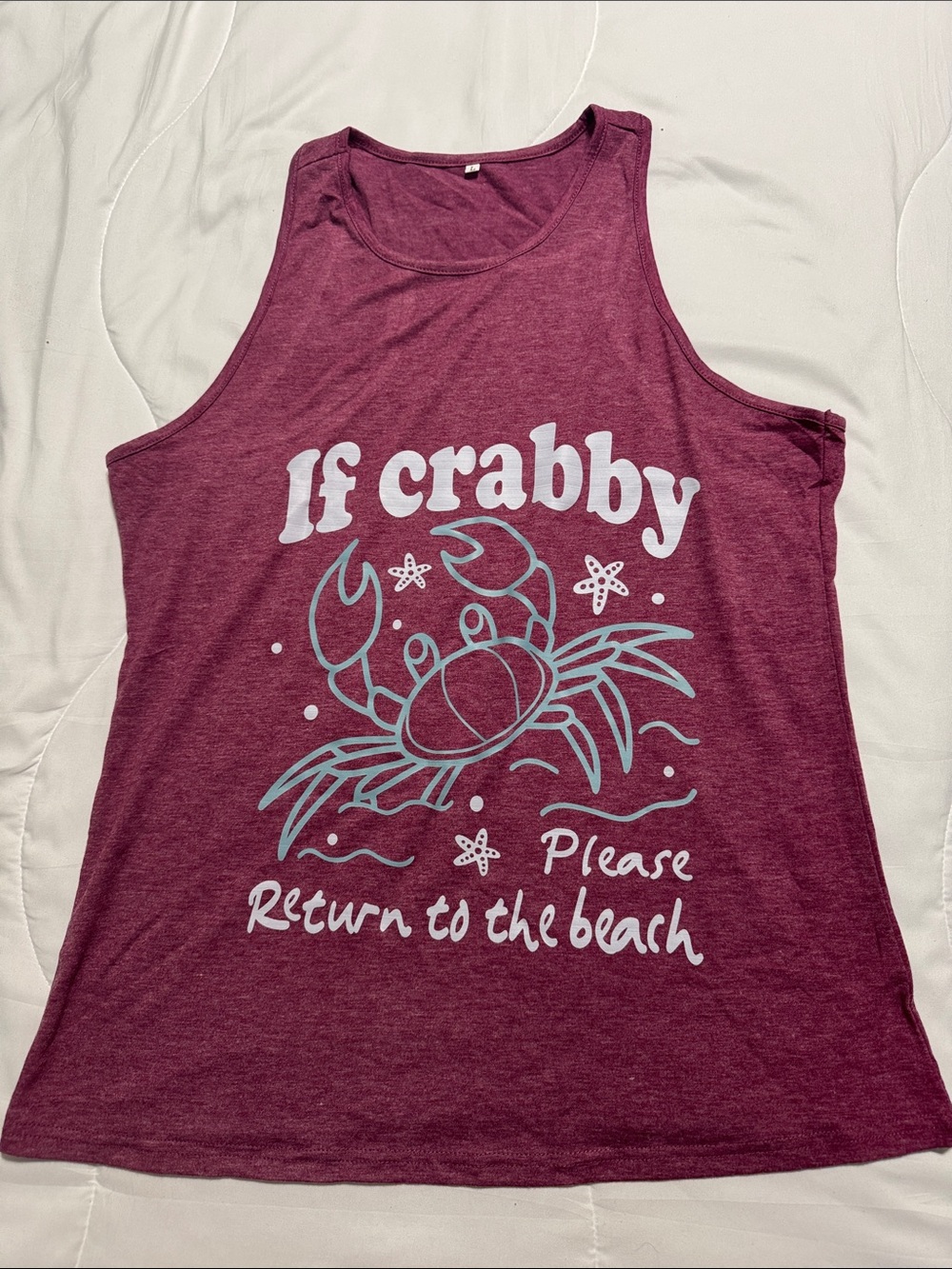 SHEIN Maroon Tank Top with Light Blue White Crab Graphic